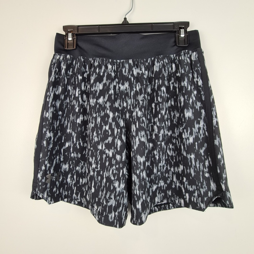 Under Armour Speedpocket Running Shorts Mens Small Black Gray Abstract Print S